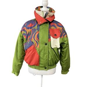 Vintage Mistral Jacket Womens Extra Small Green Multicolor Ski Coat Windsurf 90s